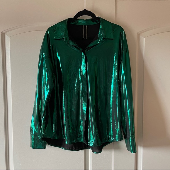 Anthropologie Emerald Green Satin Women's Top - Picture 2 of 6